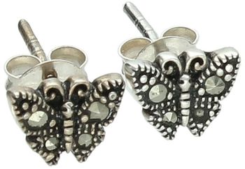 Kolczyki srebrne 925 K 0439 – motylki z markazytami, 7x6 mm, sztyft.jpg